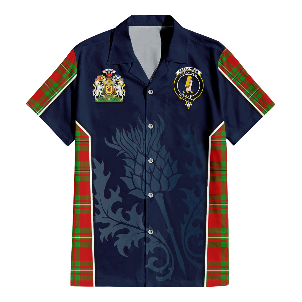 Callander Tartan Hawaiian Shirt with Family Crest and Scottish Thistle Vibes Sport Style - Tartan Vibes Clothing