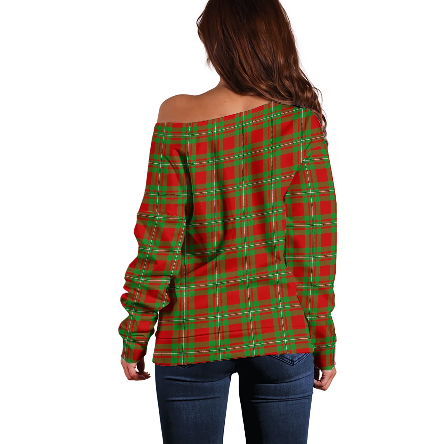 Callander Tartan Off Shoulder Women Sweater with Family Crest - Tartan Vibes Clothing
