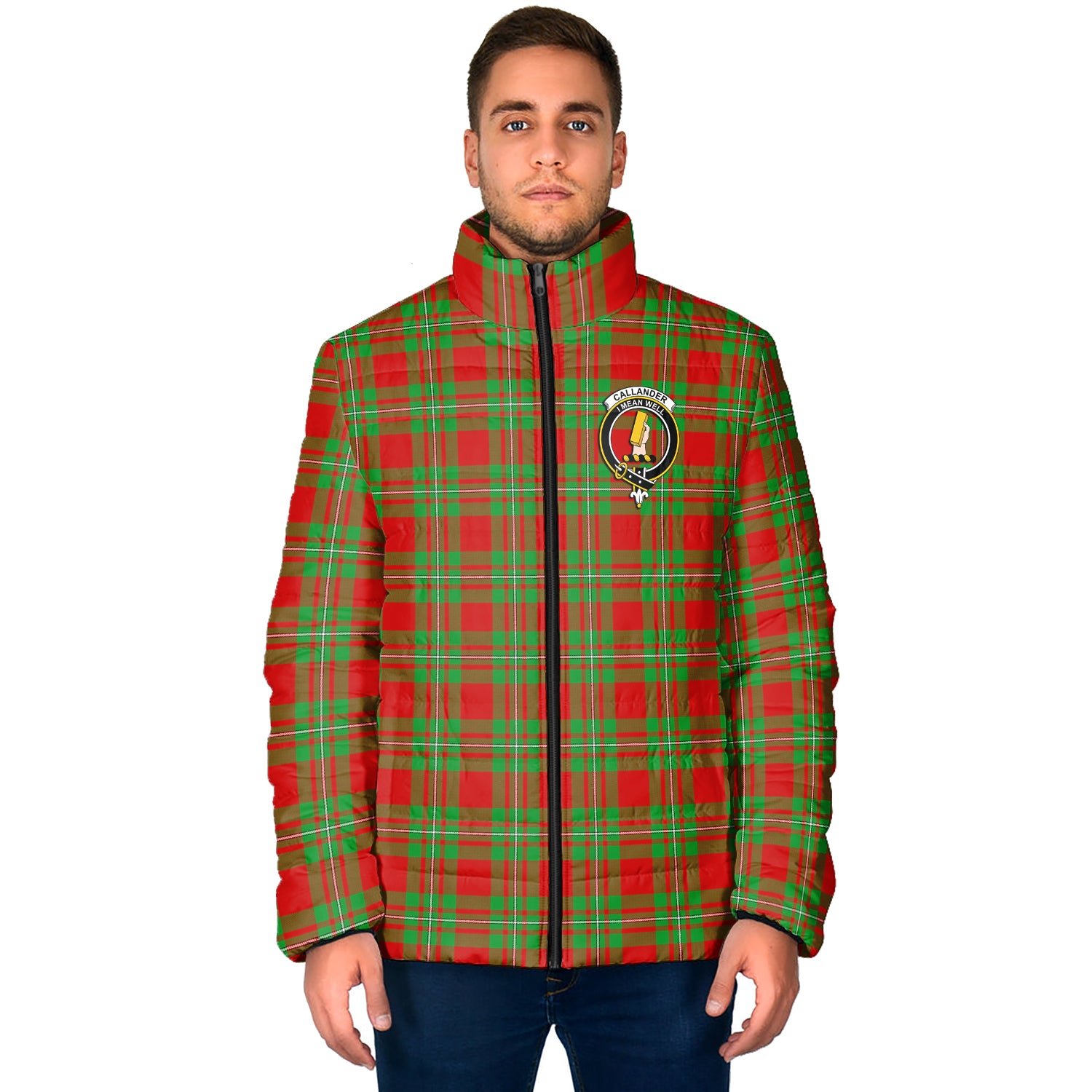 Callander Tartan Padded Jacket with Family Crest - Tartan Vibes Clothing