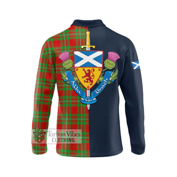 Callander Tartan Long Sleeve Polo Shirt Alba with Scottish Lion Royal Arm Half Style - Tartan Vibes Clothing