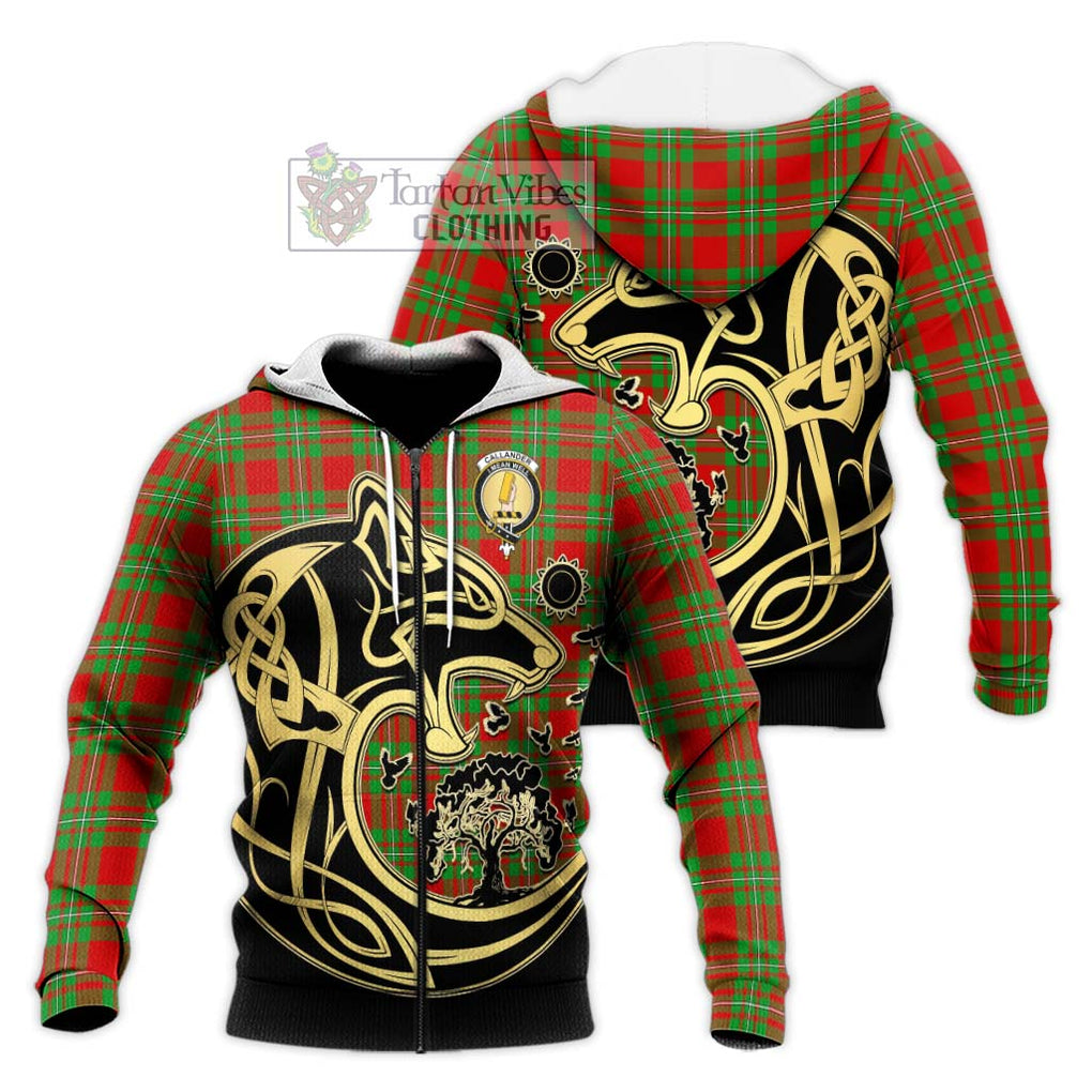 Callander Tartan Knitted Hoodie with Family Crest Celtic Wolf Style Unisex Knitted Zip Hoodie - Tartan Vibes Clothing