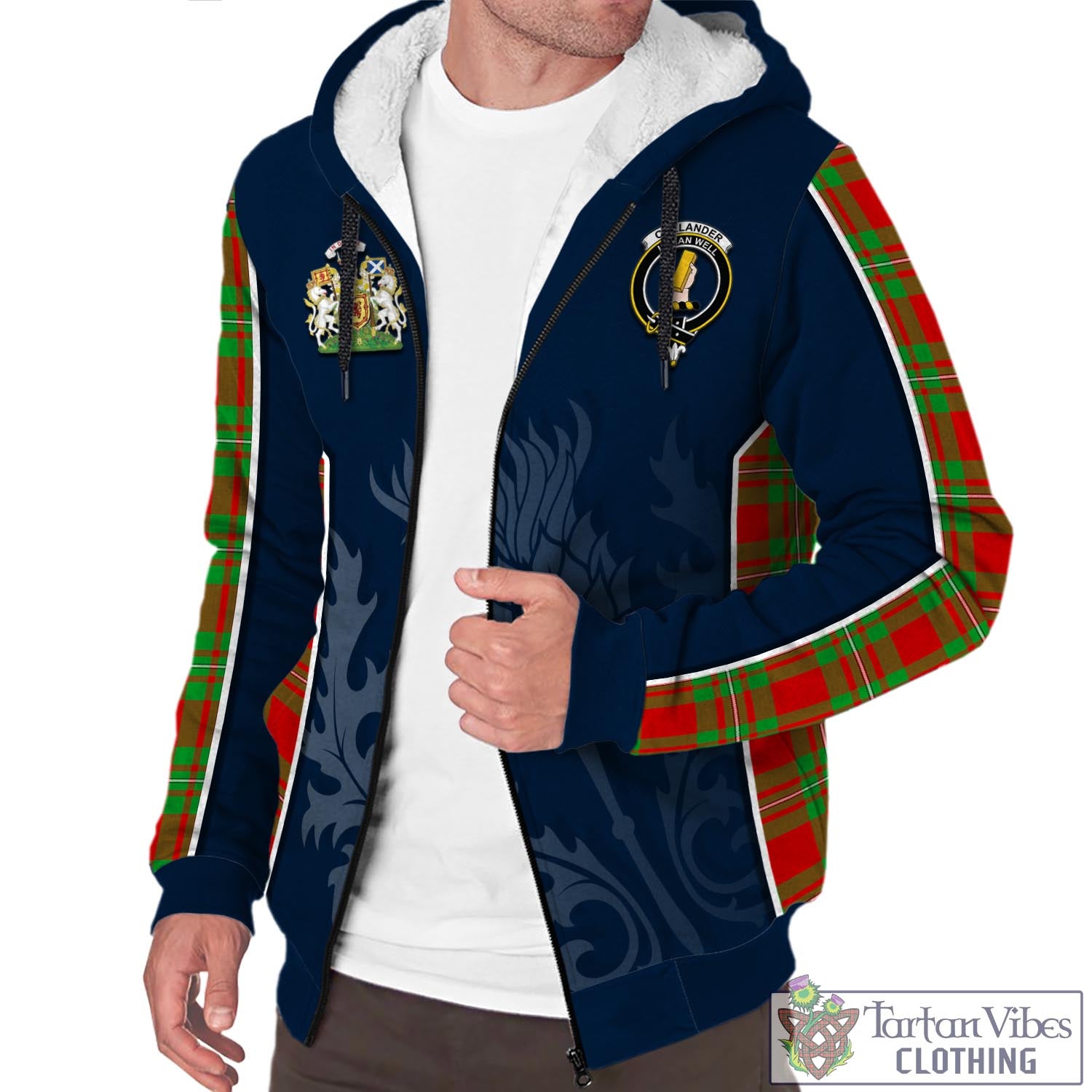 Tartan Vibes Clothing Callander Modern Tartan Sherpa Hoodie with Family Crest and Scottish Thistle Vibes Sport Style