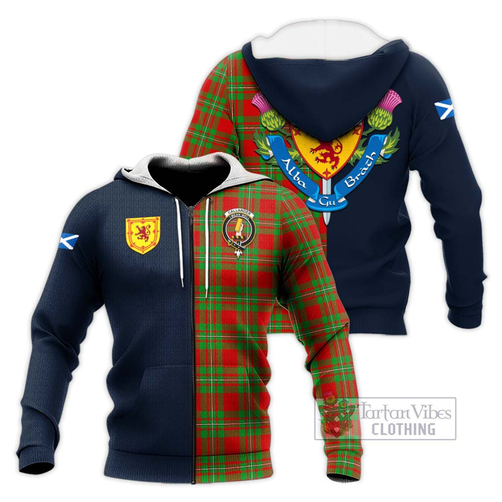 Callander Tartan Knitted Hoodie Alba with Scottish Lion Royal Arm Half Style Unisex Knitted Zip Hoodie - Tartan Vibes Clothing