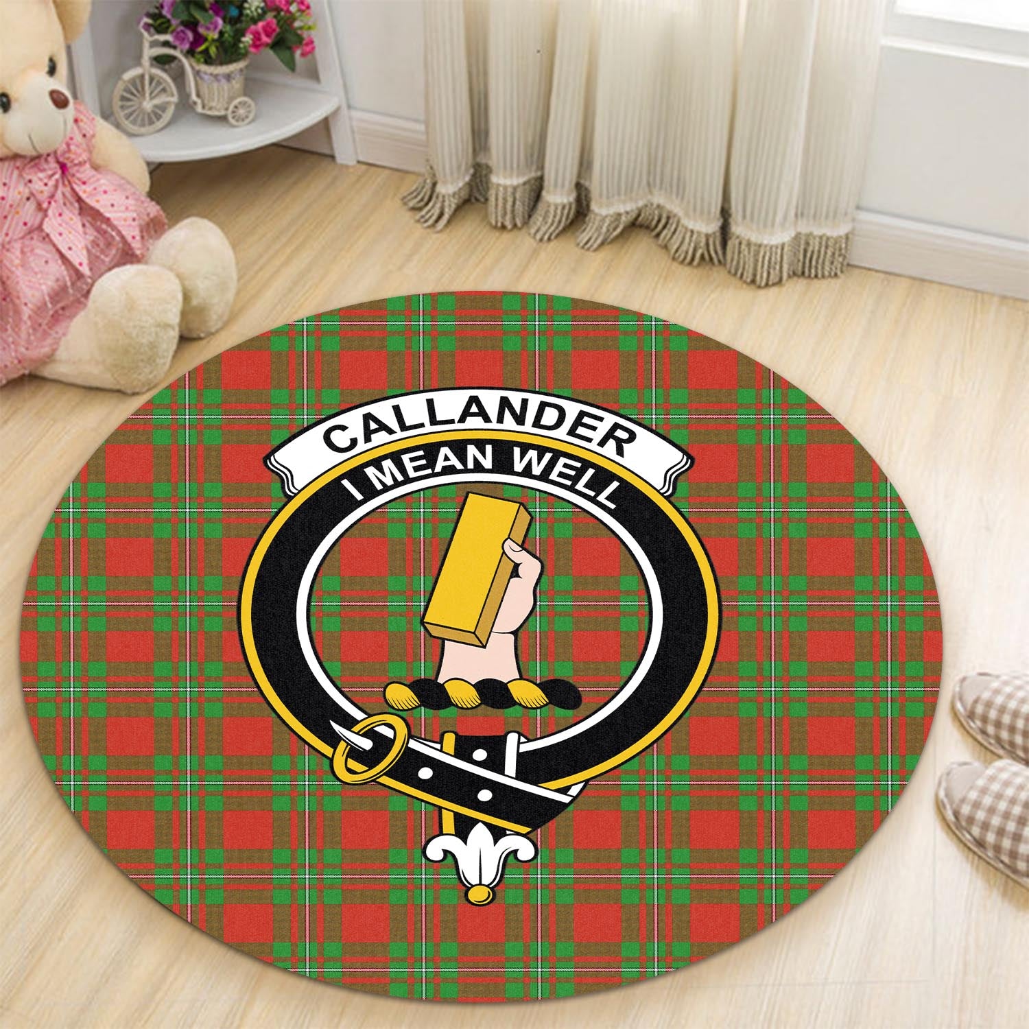 Callander Tartan Round Rug with Family Crest - Tartan Vibes Clothing