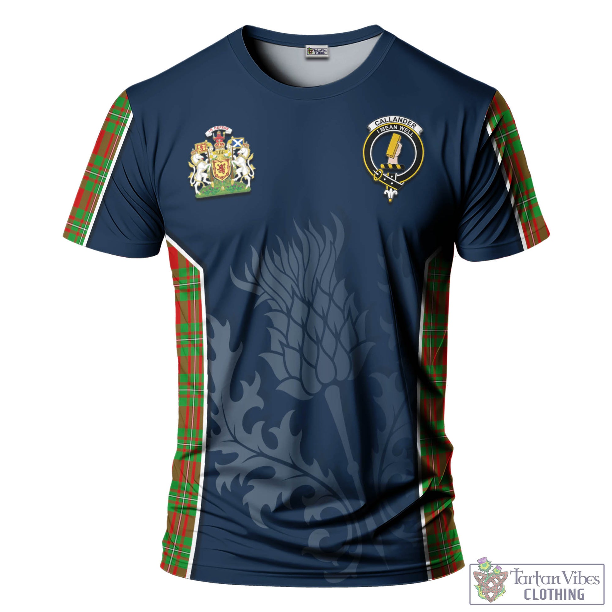 Tartan Vibes Clothing Callander Modern Tartan T-Shirt with Family Crest and Scottish Thistle Vibes Sport Style