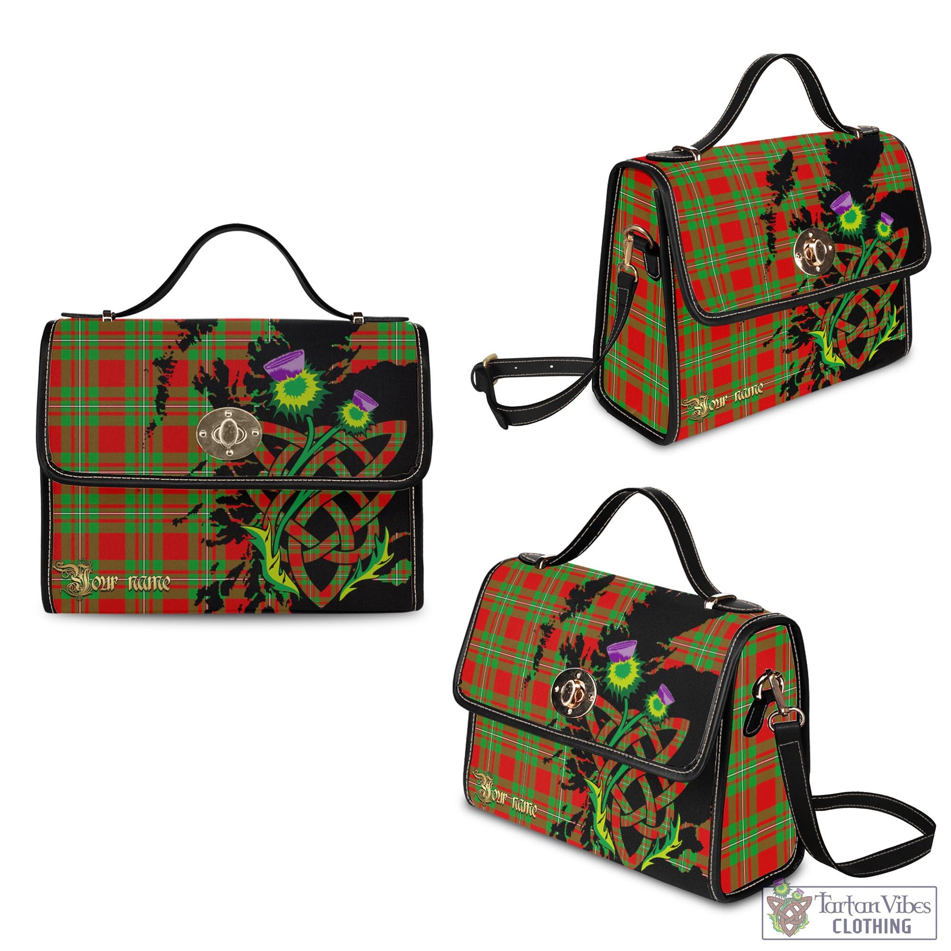 Tartan Vibes Clothing Callander Modern Tartan Waterproof Canvas Bag with Scotland Map and Thistle Celtic Accents