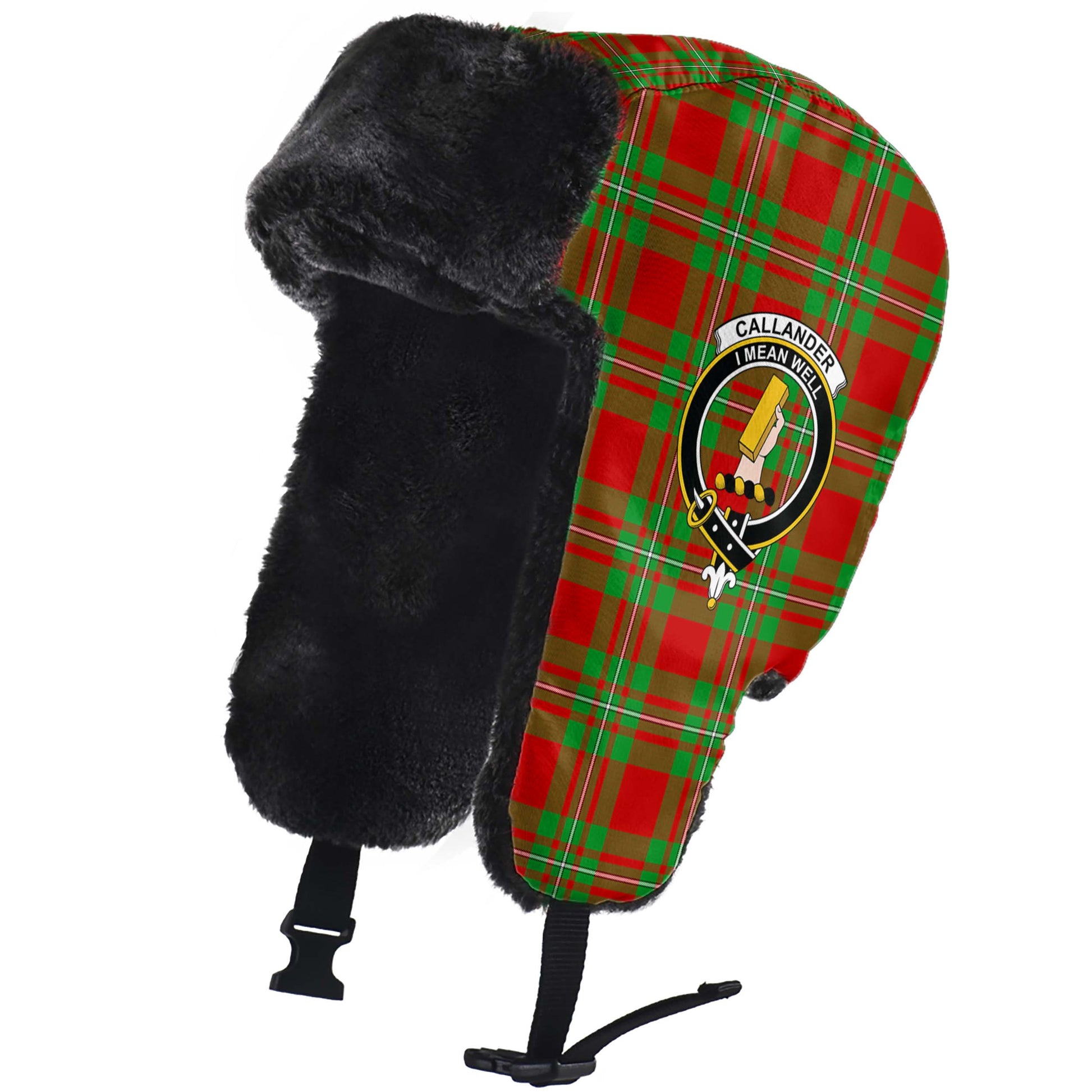 Callander Modern Tartan Winter Trapper Hat with Family Crest - Tartanvibesclothing