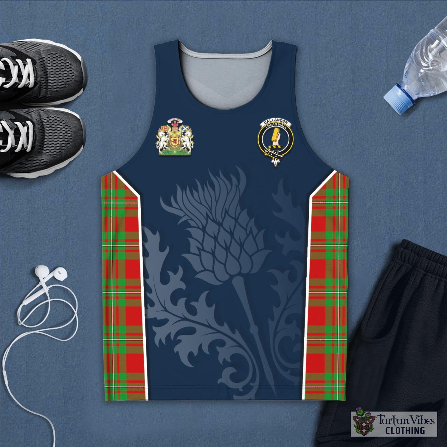 Callander Tartan Men's Tanks Top with Family Crest and Scottish Thistle Vibes Sport Style - Tartan Vibes Clothing