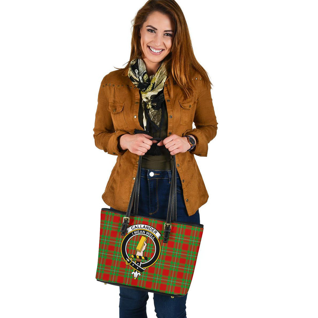 Callander Tartan Leather Tote Bag with Family Crest - Tartan Vibes Clothing