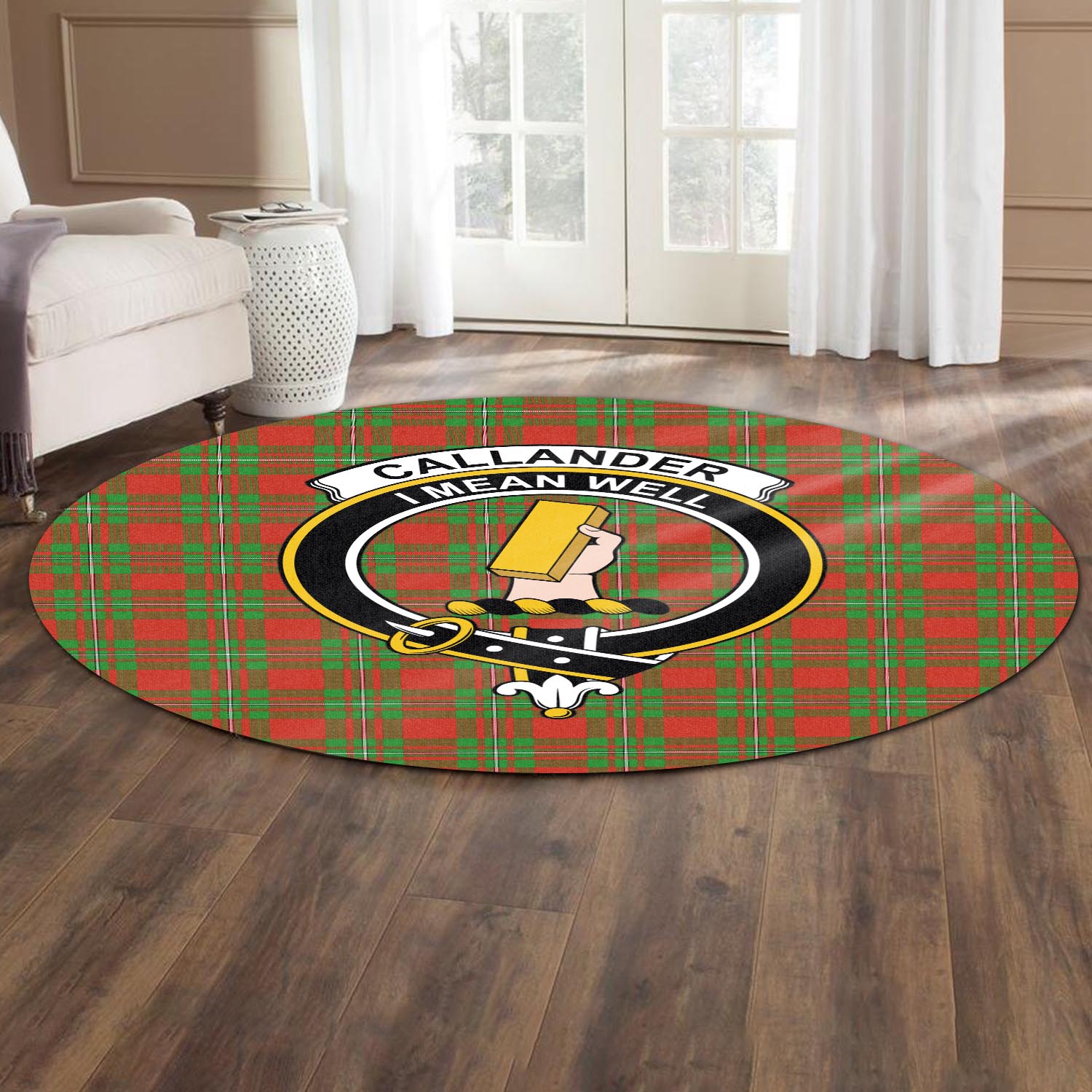 Callander Tartan Round Rug with Family Crest - Tartan Vibes Clothing