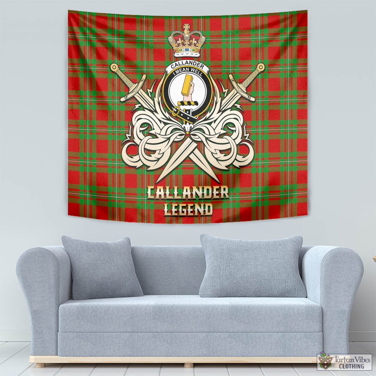 Callander Tartan Tapestry with Clan Crest and the Golden Sword of Courageous Legacy - Tartan Vibes Clothing