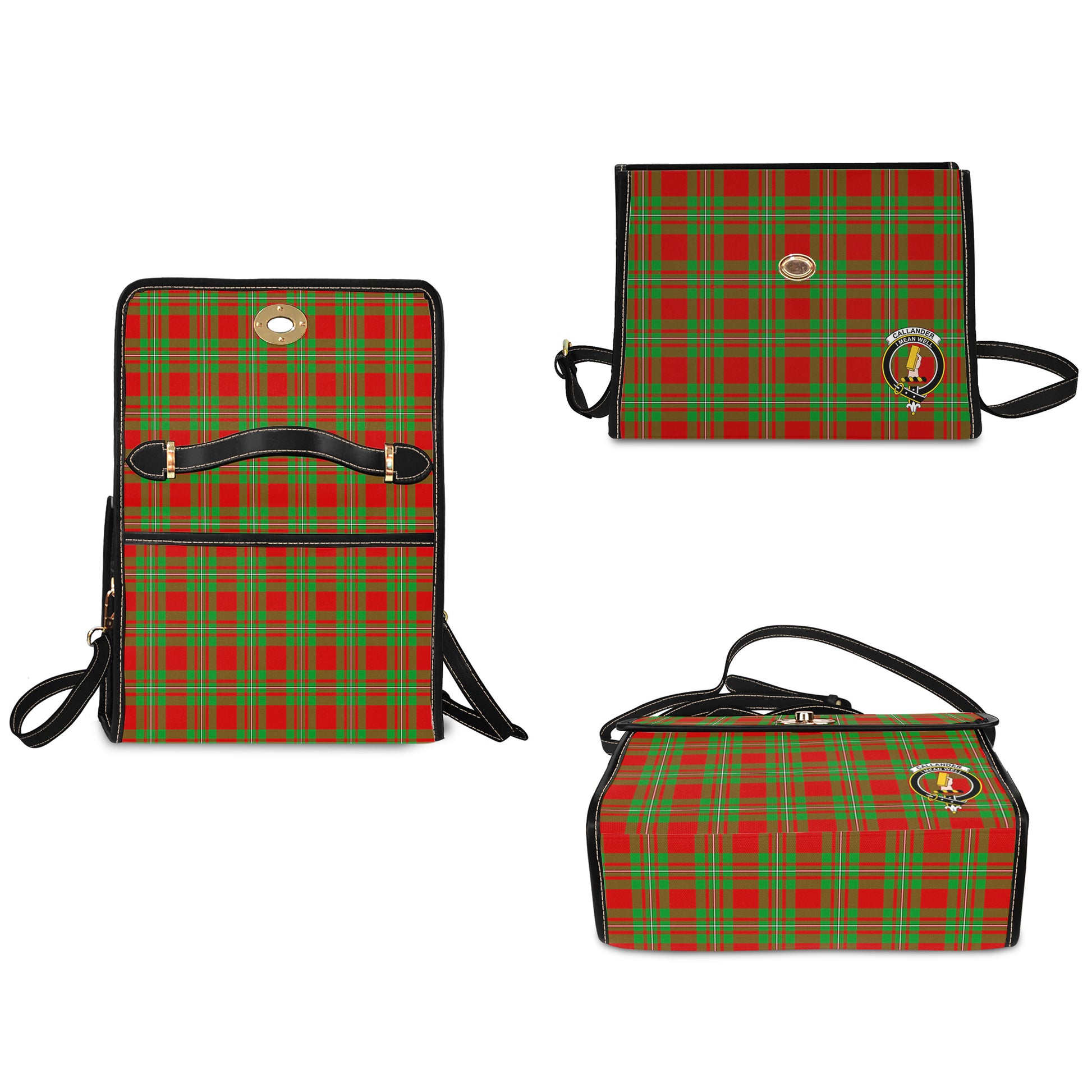 Callander Modern Tartan Leather Strap Waterproof Canvas Bag with Family Crest