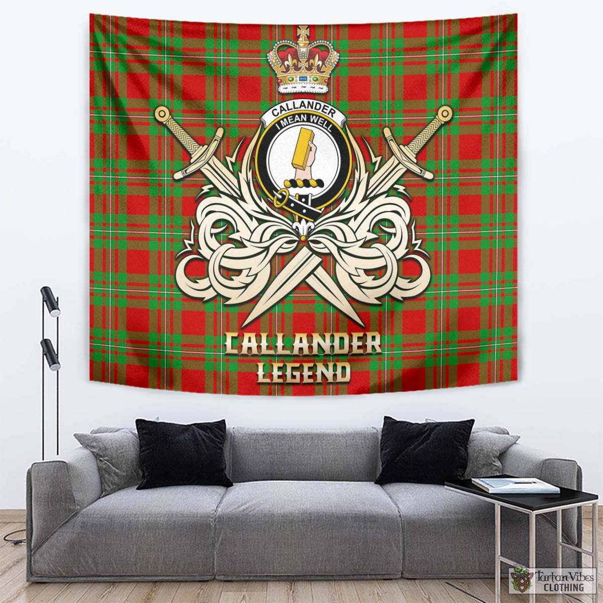 Callander Tartan Tapestry with Clan Crest and the Golden Sword of Courageous Legacy - Tartan Vibes Clothing