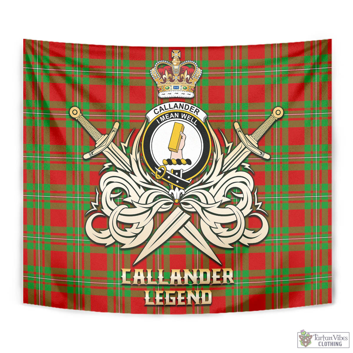 Callander Tartan Tapestry with Clan Crest and the Golden Sword of Courageous Legacy - Tartan Vibes Clothing