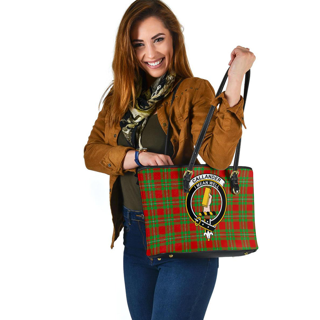 Callander Tartan Leather Tote Bag with Family Crest - Tartan Vibes Clothing