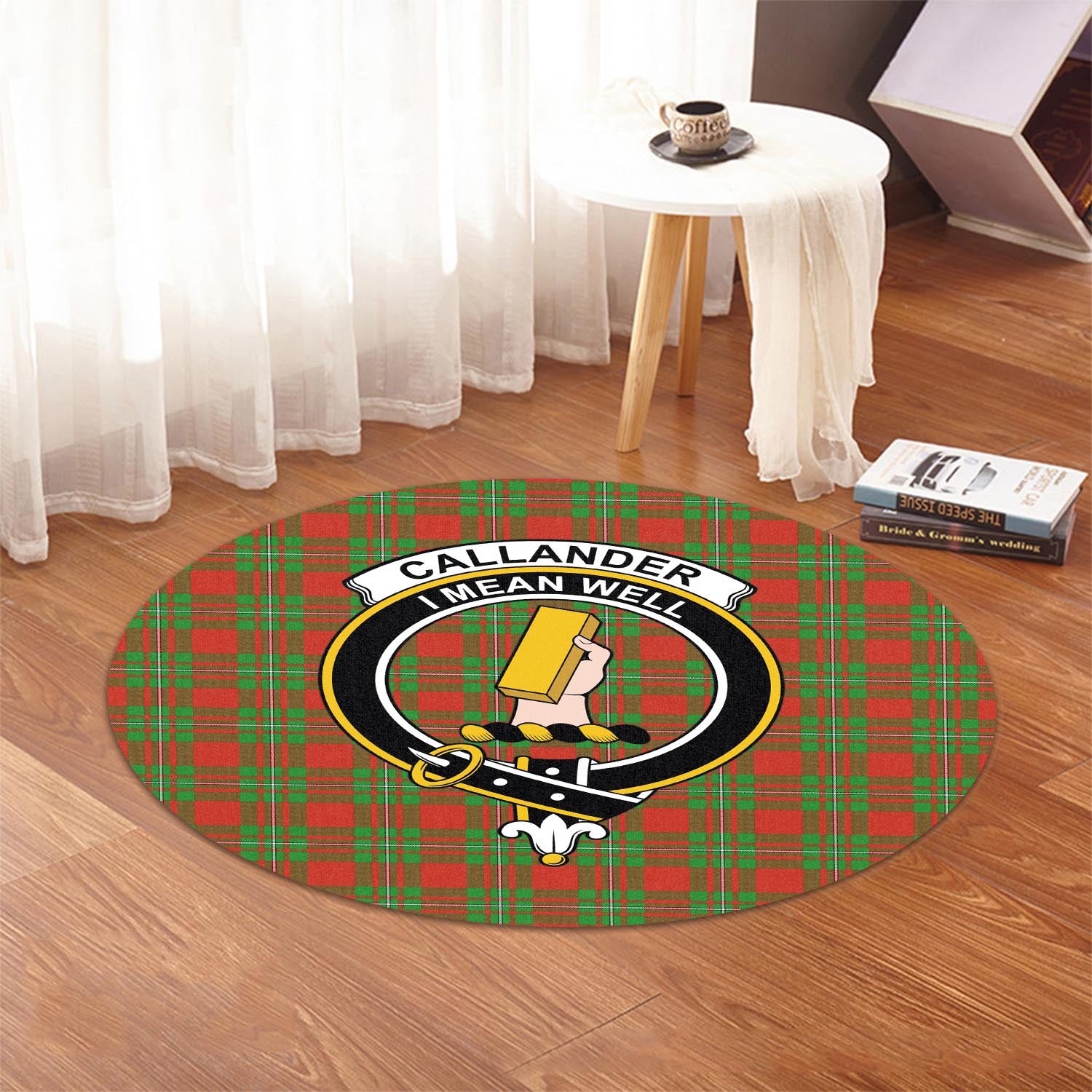 Callander Tartan Round Rug with Family Crest - Tartan Vibes Clothing