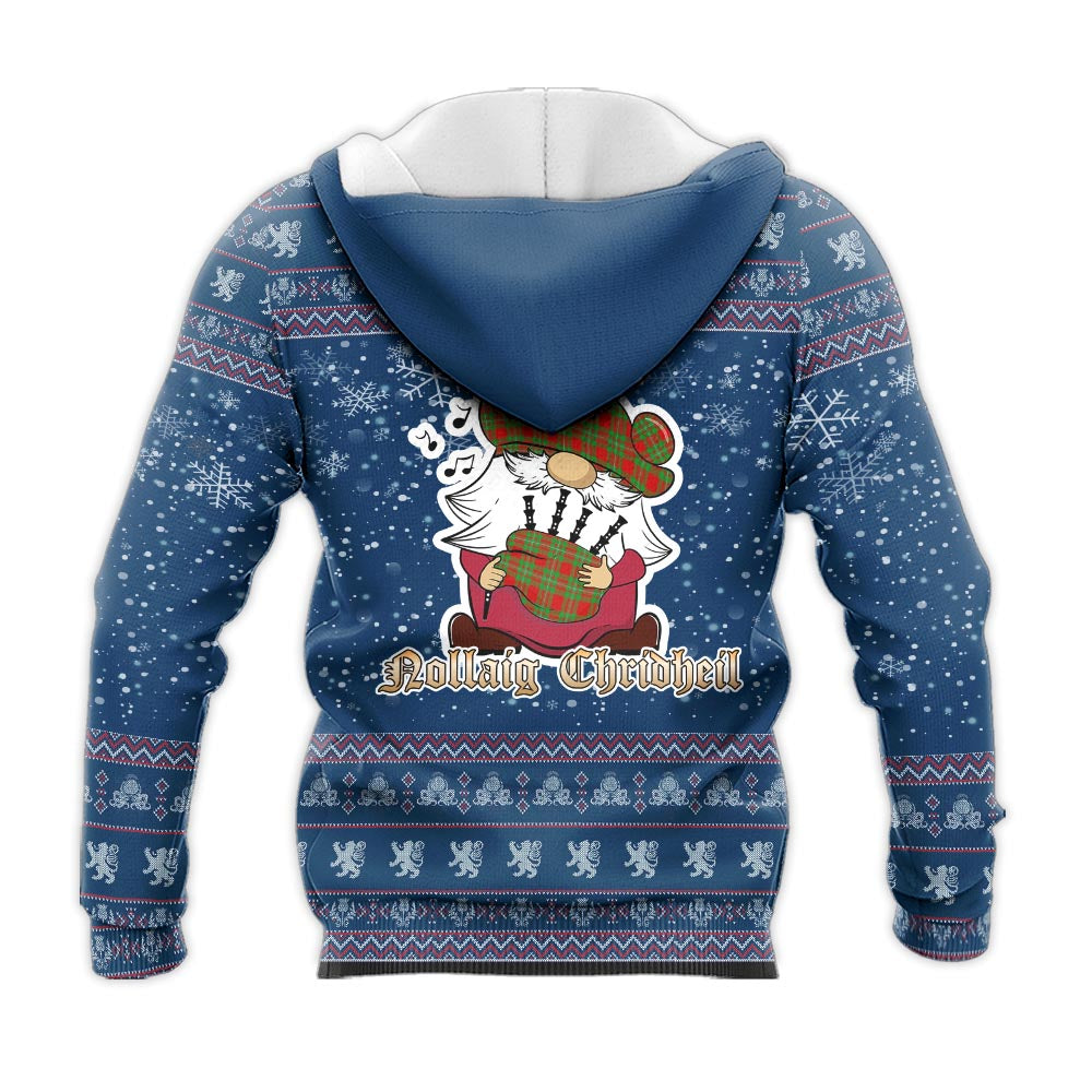 Callander Modern Clan Christmas Knitted Hoodie with Funny Gnome Playing Bagpipes - Tartanvibesclothing