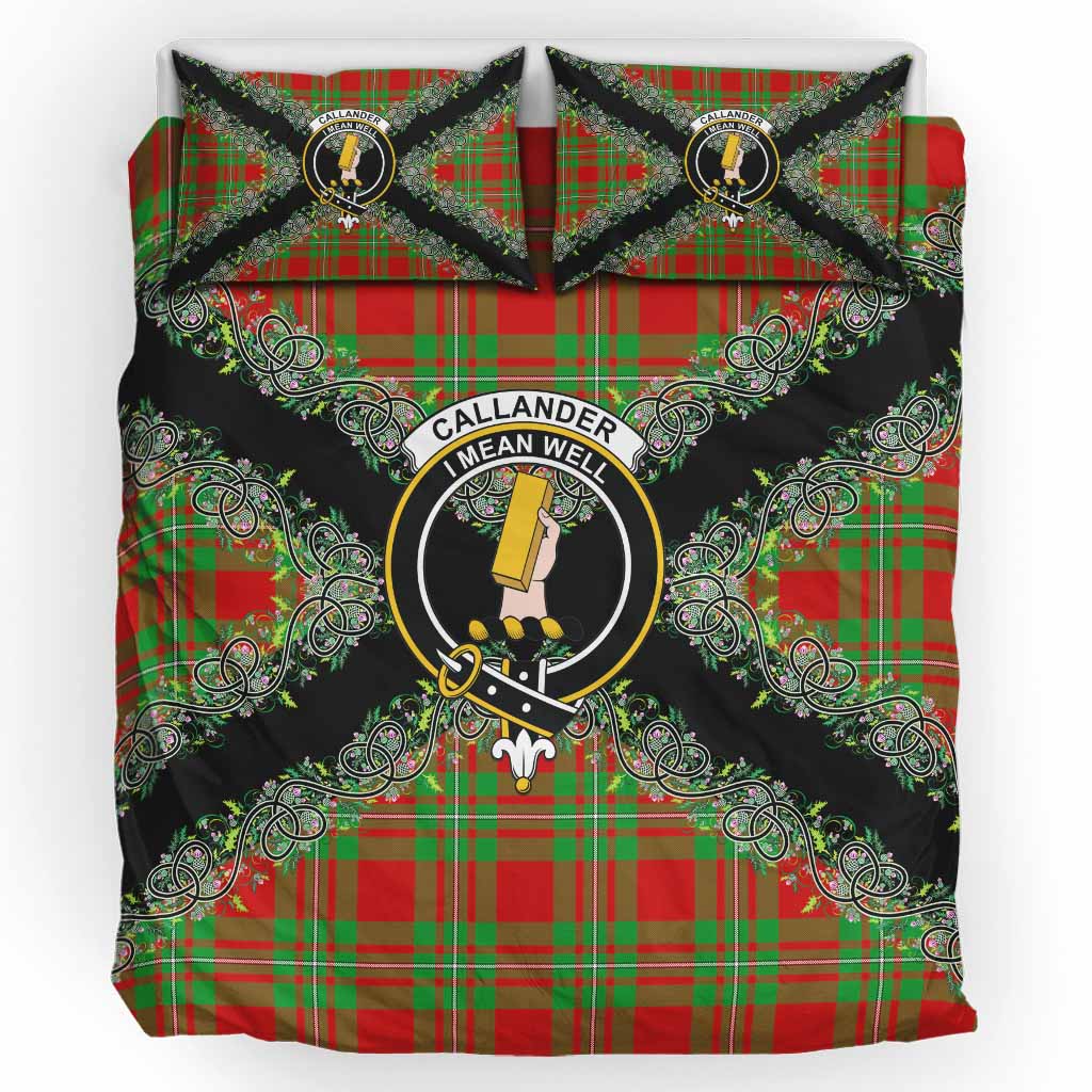 Callander Scottish Tartan Crest Bedding Set Thistle Celtic Knotwork Heritage Art