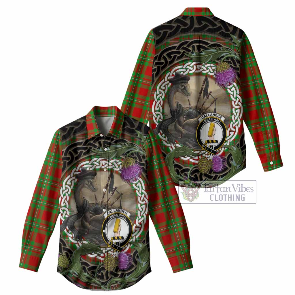 Callander Tartan Crest Bagpipe Nessie Women Casual Shirt Scottish Loch Ness Monster Celtic Thistle