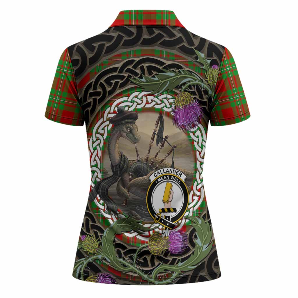 Callander Tartan Crest Bagpipe Nessie Women Polo Shirt Scottish Loch Ness Monster Celtic Thistle