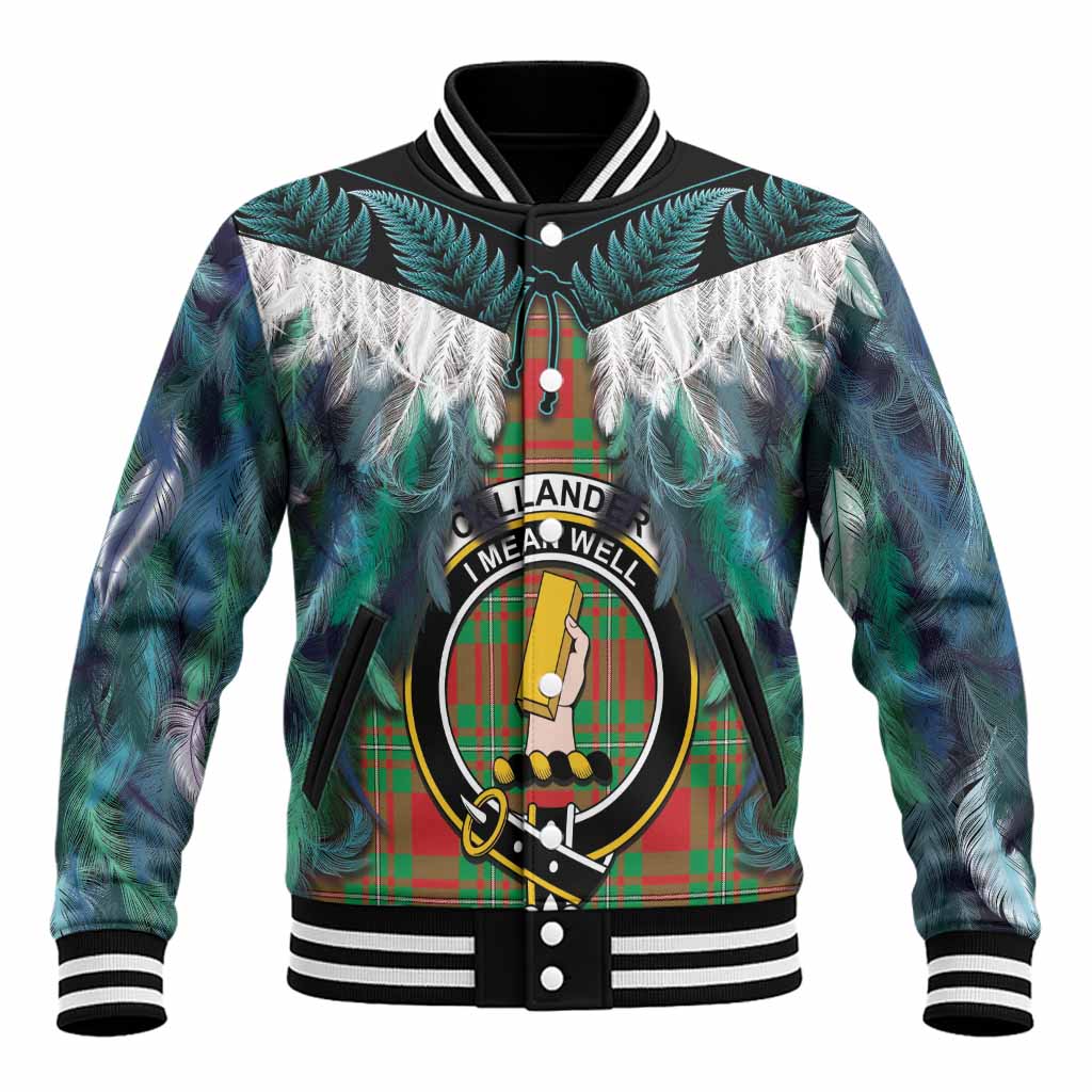 Callander Tartan Crest Baseball Jacket New Zealand Maori Korowai Cloak