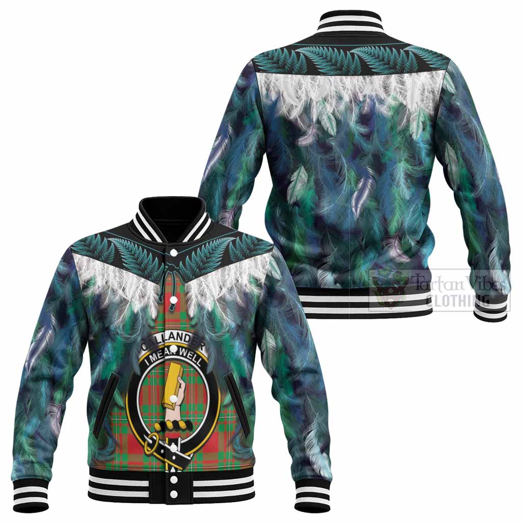 Callander Tartan Crest Baseball Jacket New Zealand Maori Korowai Cloak