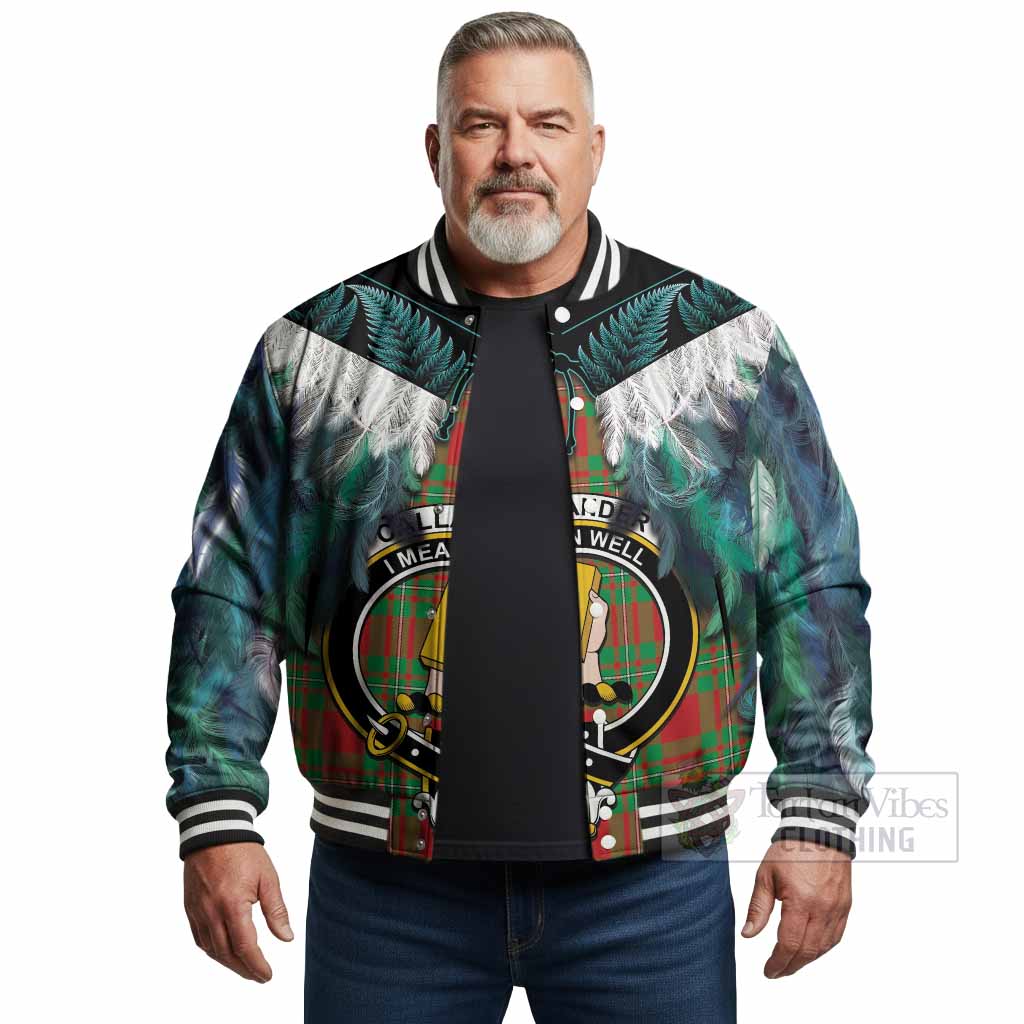 Callander Tartan Crest Baseball Jacket New Zealand Maori Korowai Cloak