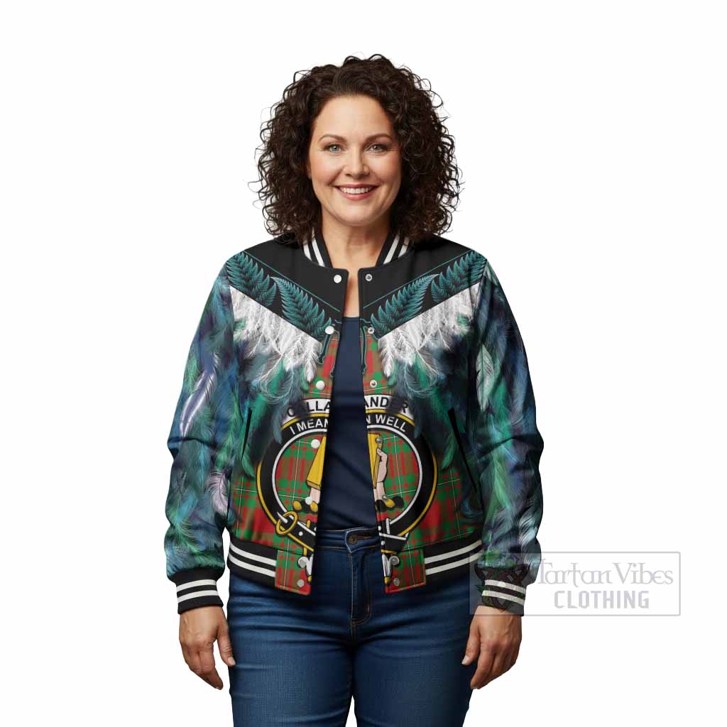 Callander Tartan Crest Baseball Jacket New Zealand Maori Korowai Cloak