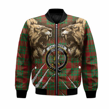 Callander Tartan Crest Bomber Jacket Ferocious Lion Style