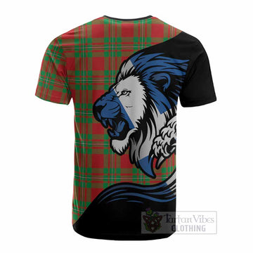 Callander Tartan Crest Cotton T-shirt Scottish Golden Lions Wave Flow