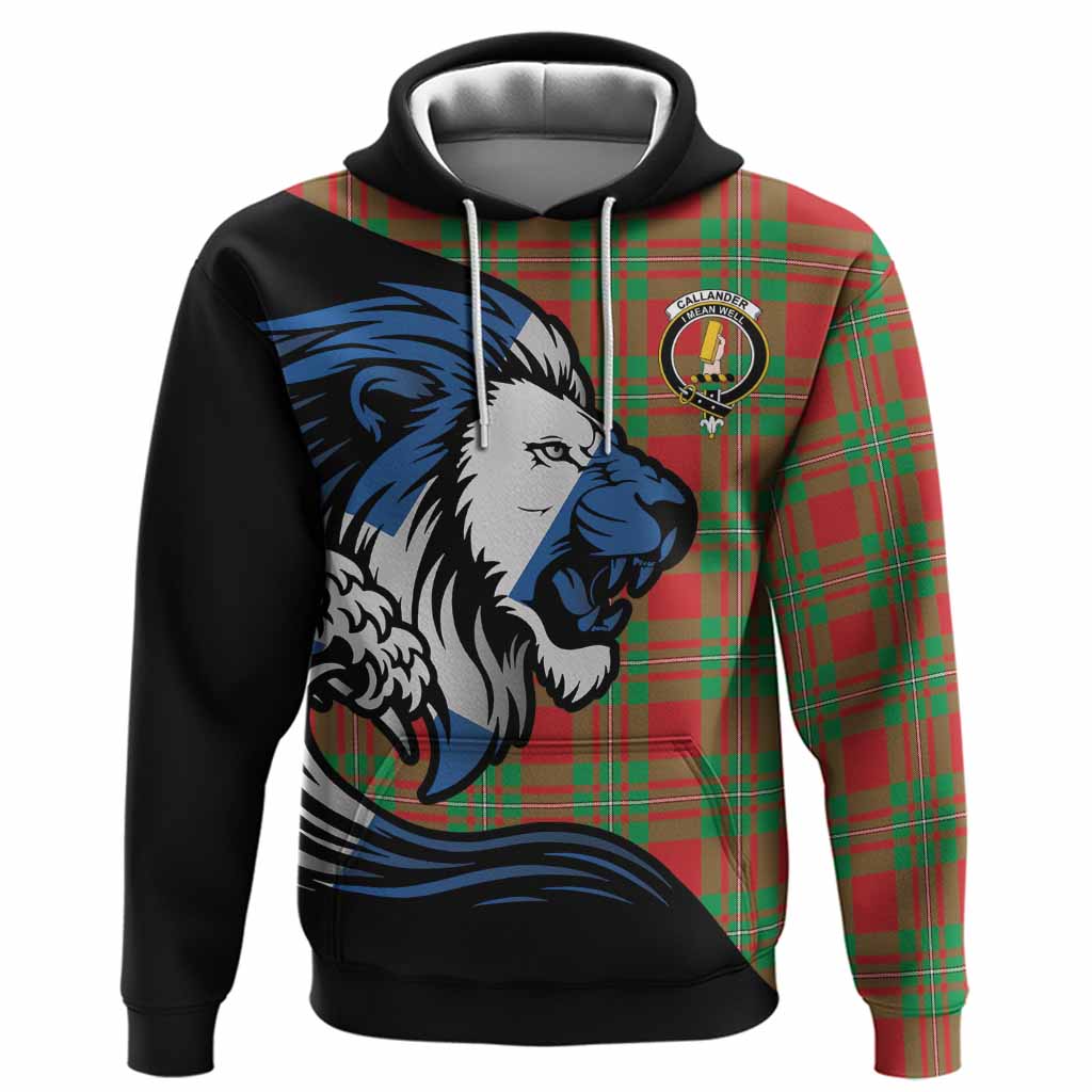 Callander Tartan Crest Hoodie Scottish Golden Lions Wave Flow