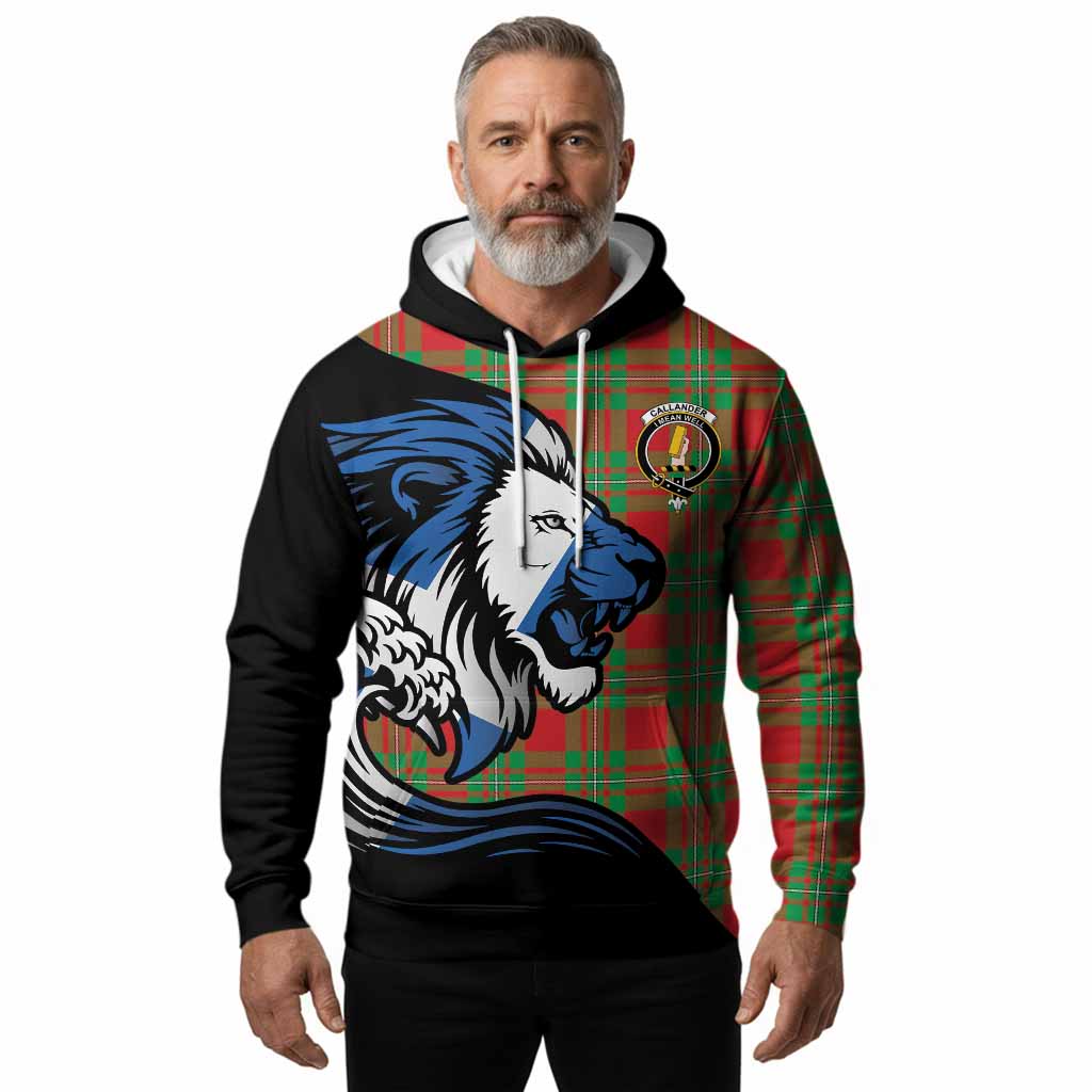 Callander Tartan Crest Hoodie Scottish Golden Lions Wave Flow