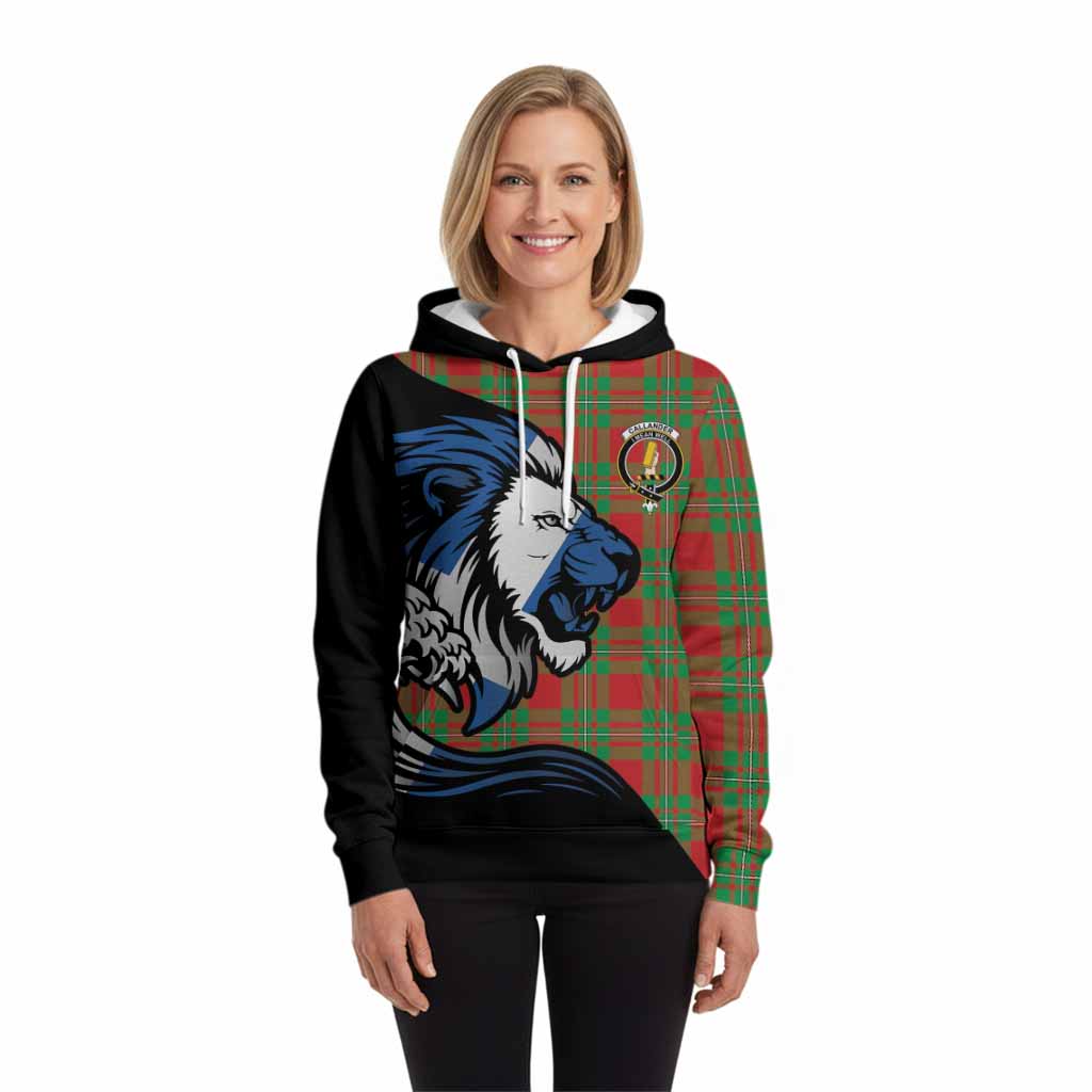 Callander Tartan Crest Hoodie Scottish Golden Lions Wave Flow