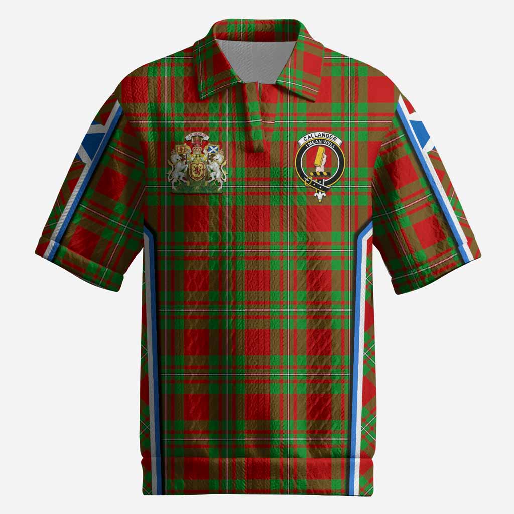 Callander Tartan Crest Men’s Polo Sweater Top Scotland Coat of Arm Flag Style