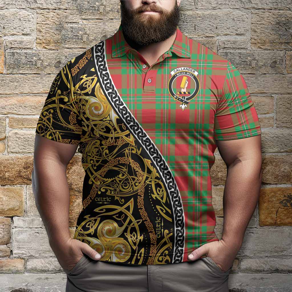 Callander Tartan Crest Polo Shirt Celtic Knot and Triple Trickle Spiral Symbols