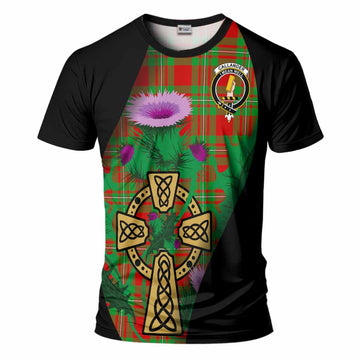 Callander Tartan Crest T-Shirt Celtic Cross Thistle Flowers