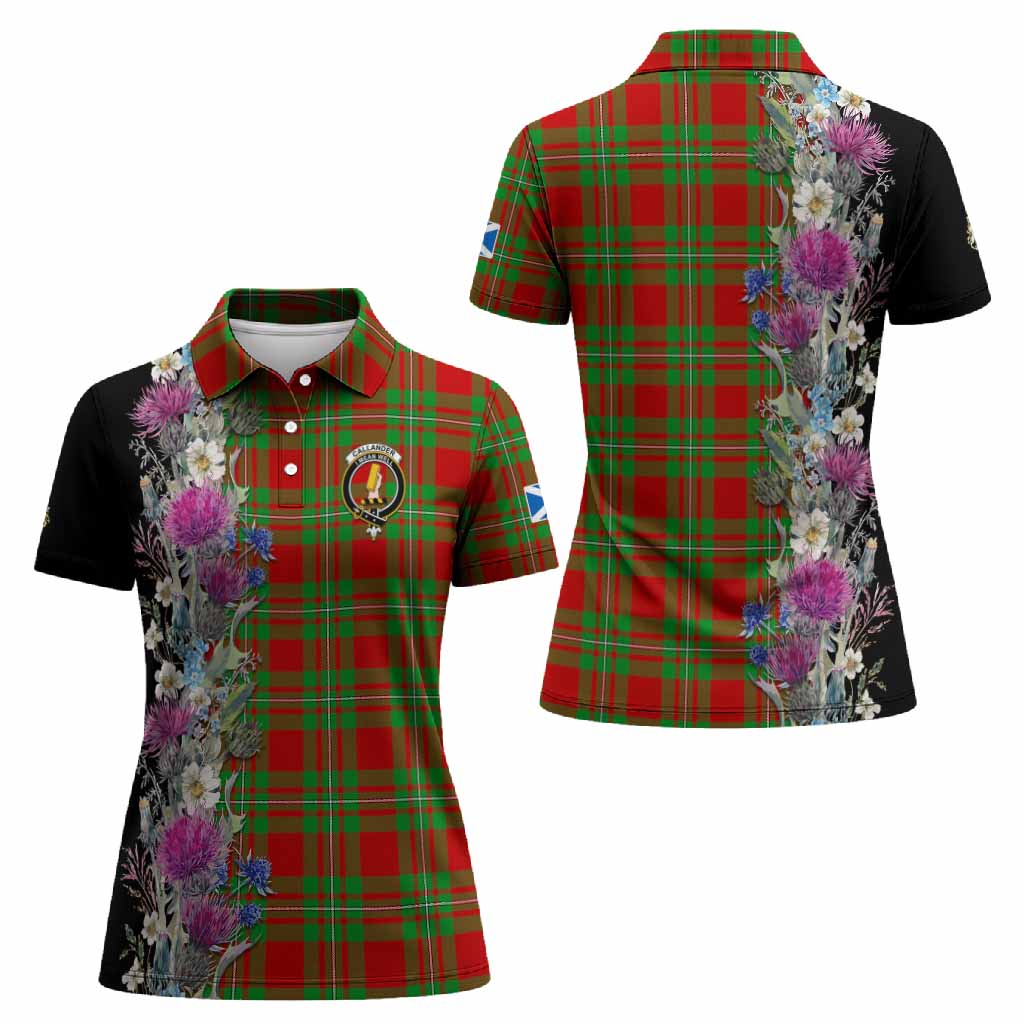 Callander Tartan Crest Thistle Floral Women Polo Shirt