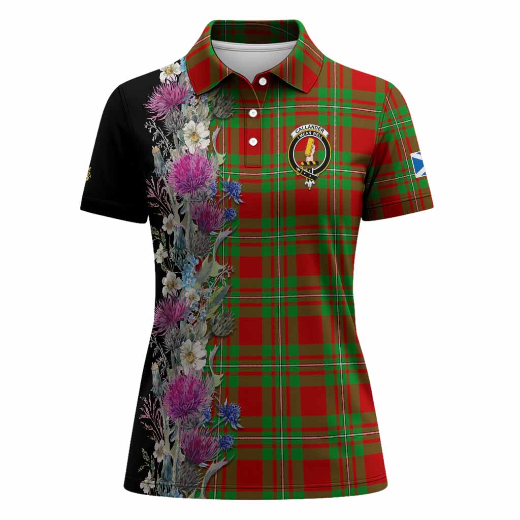 Callander Tartan Crest Thistle Floral Women Polo Shirt
