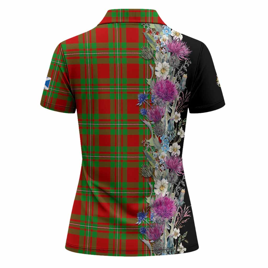 Callander Tartan Crest Thistle Floral Women Polo Shirt