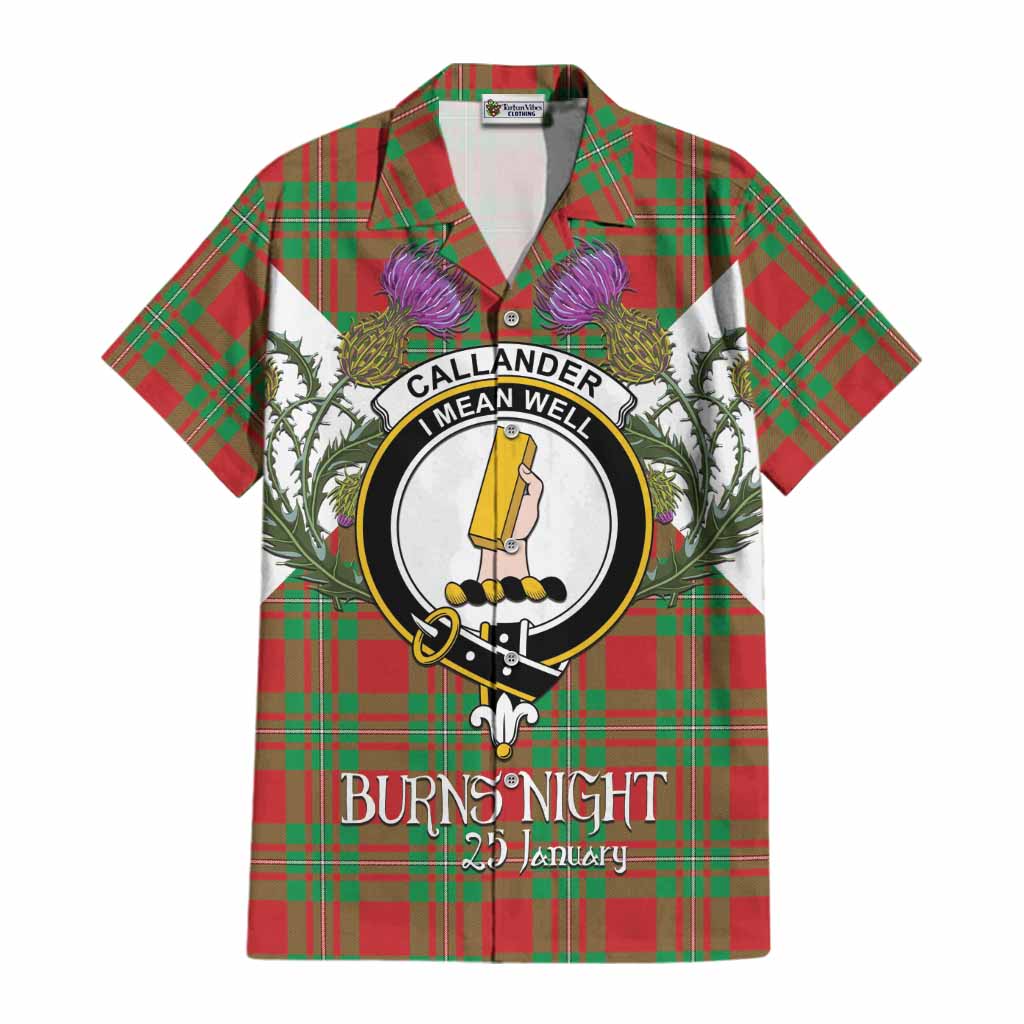 Callander Tartan Family Crest Cotton Hawaiian Shirt Scottish Burns Night Thistle Floral