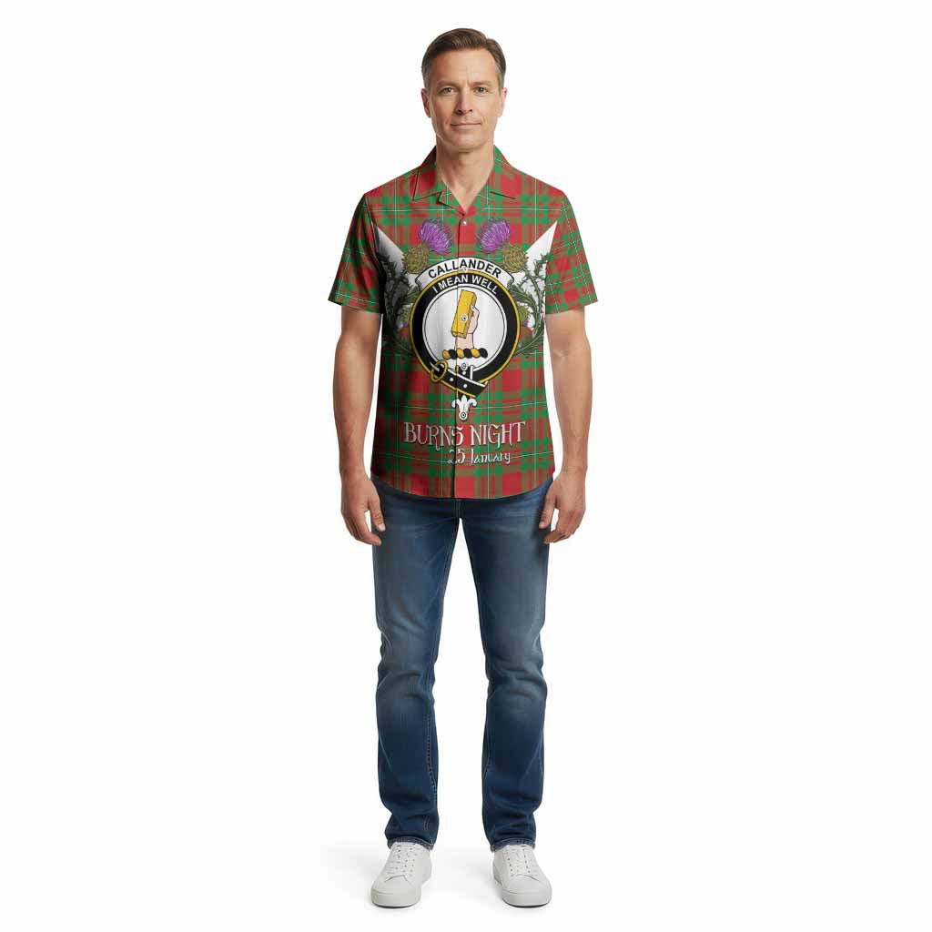 Callander Tartan Family Crest Cotton Hawaiian Shirt Scottish Burns Night Thistle Floral