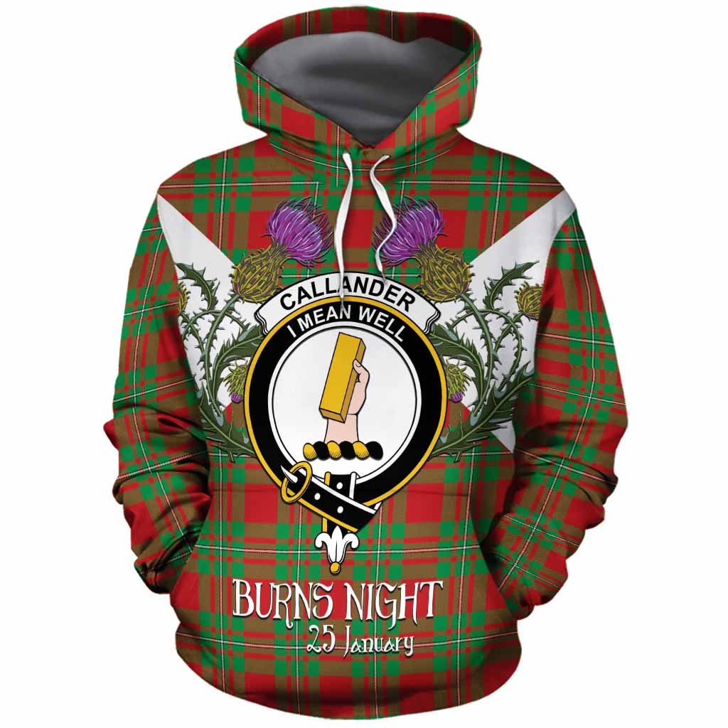 Callander Tartan Family Crest Cotton Hoodie Scottish Burns Night Thistle Floral