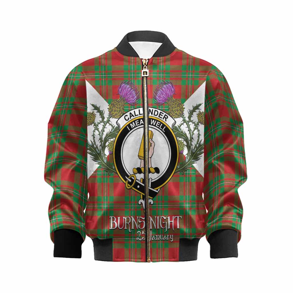 Callander Tartan Family Crest Kid Bomber Jacket Scottish Burns Night Thistle Floral