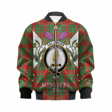 Callander Tartan Family Crest Kid Bomber Jacket Scottish Burns Night Thistle Floral