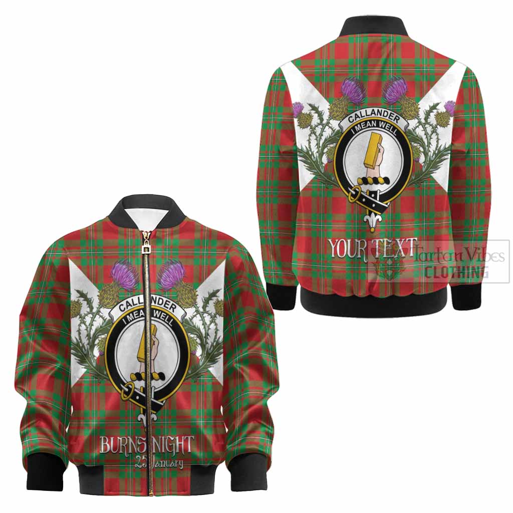 Callander Tartan Family Crest Kid Bomber Jacket Scottish Burns Night Thistle Floral