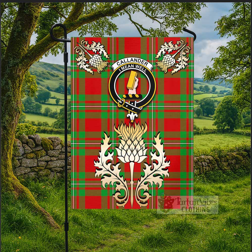 Callander Tartan Garden Flag with Golden Regal Scottish Thistle Emblem - Tartan Vibes Clothing