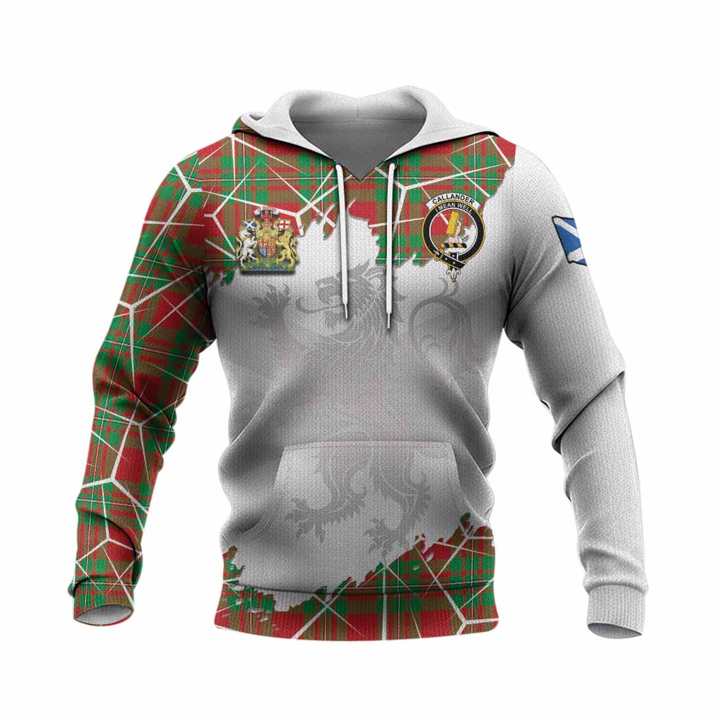 Callander Tartan Knitted Hoodie with Family Crest and Lion Rampant Grunge Style