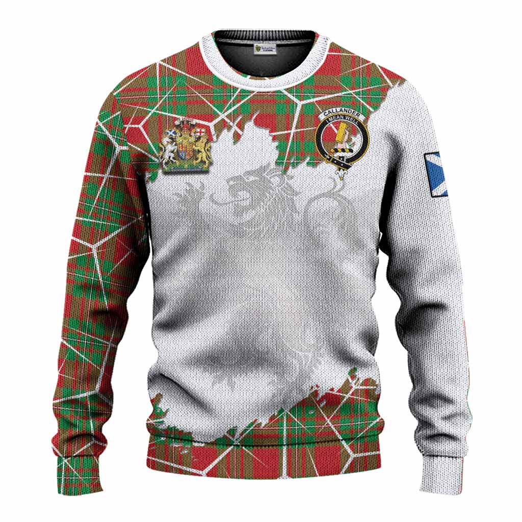 Callander Tartan Knitted Sweater with Family Crest and Lion Rampant Grunge Style