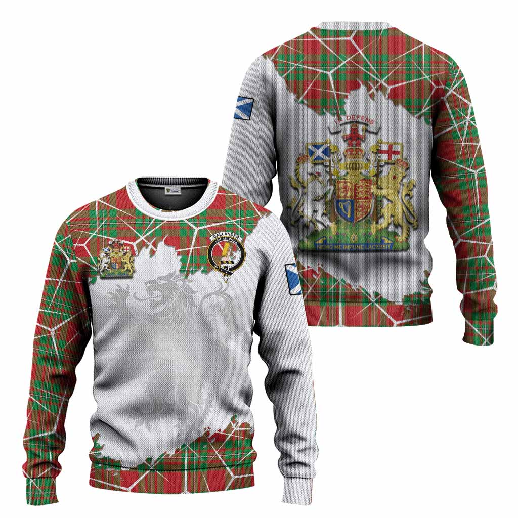 Callander Tartan Knitted Sweater with Family Crest and Lion Rampant Grunge Style