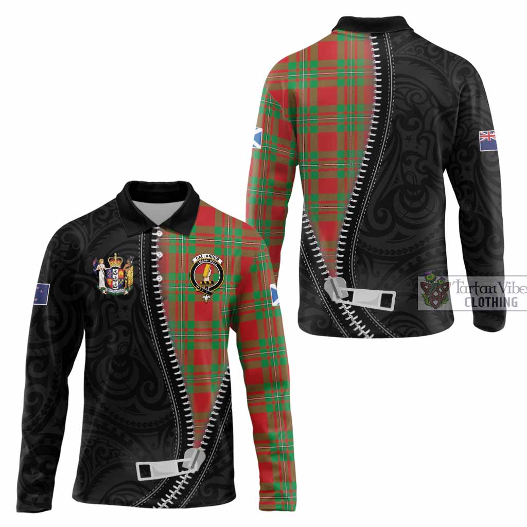 Callander Tartan Long Sleeve Polo Shirt New Zealand Pattern Unique Zipper Stylized